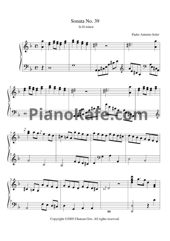Ноты Antonio Soler - Sonata No. 39 in D minor - PianoKafe.com