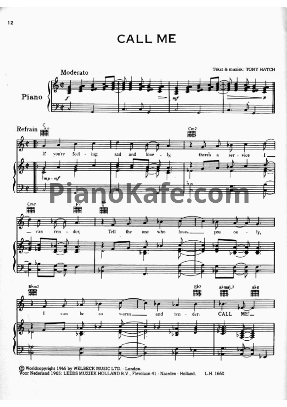 Ноты Frank Sinatra - Call me - PianoKafe.com