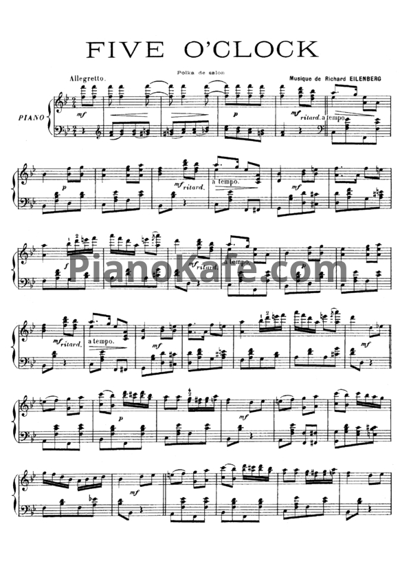Ноты Р. Эйленберг - Five O'Clock (Op. 216) - PianoKafe.com