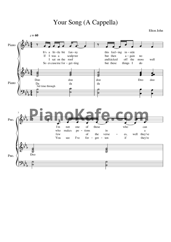 Ноты Lady Gaga - Your song - PianoKafe.com