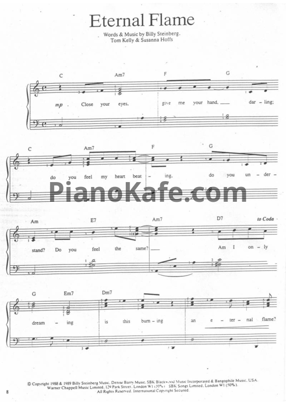 Ноты The Bangles - Eternal flame (Piano solo) - PianoKafe.com