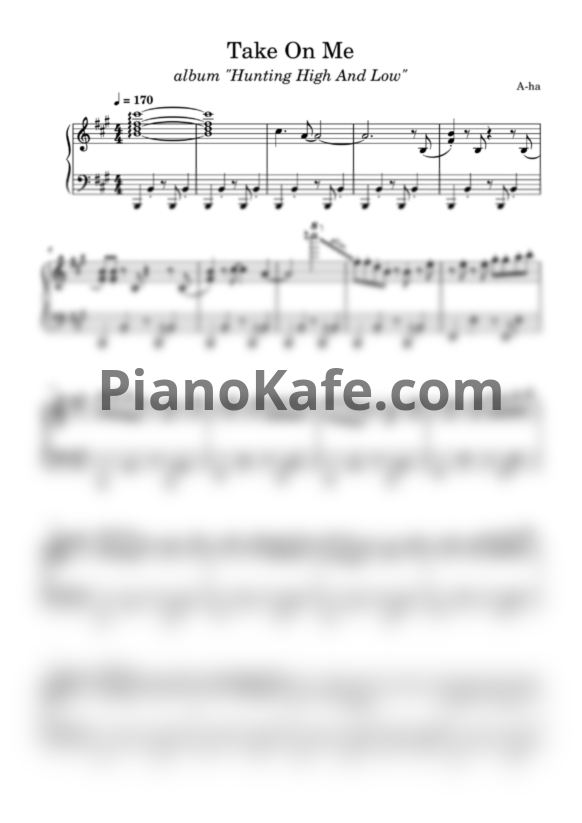 Ноты A-ha - Take on me (Piano cover) - PianoKafe.com