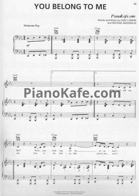 Ноты Jennifer Lopez - You belong to me - PianoKafe.com