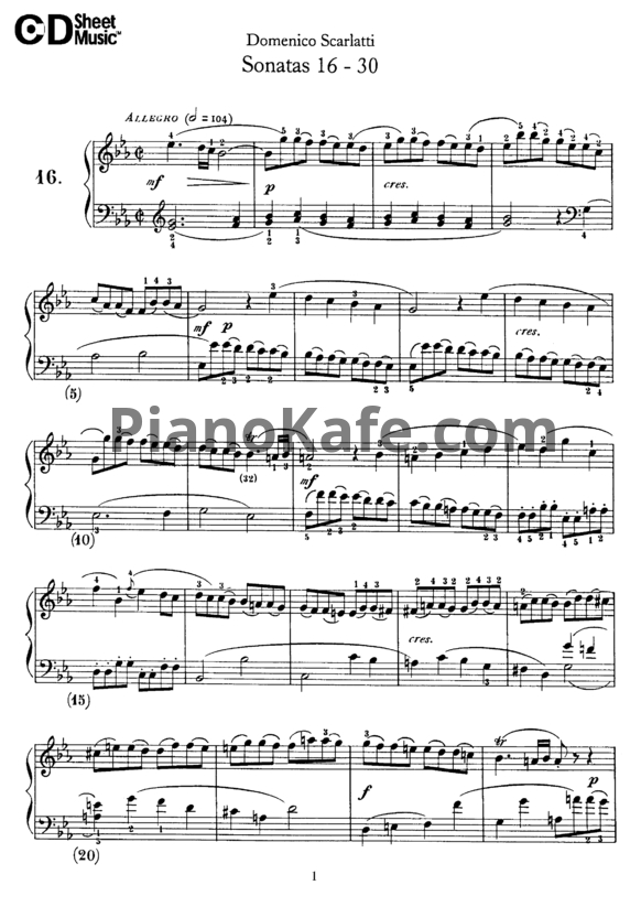 Ноты Д. Скарлатти - Сонаты 16-30 - PianoKafe.com