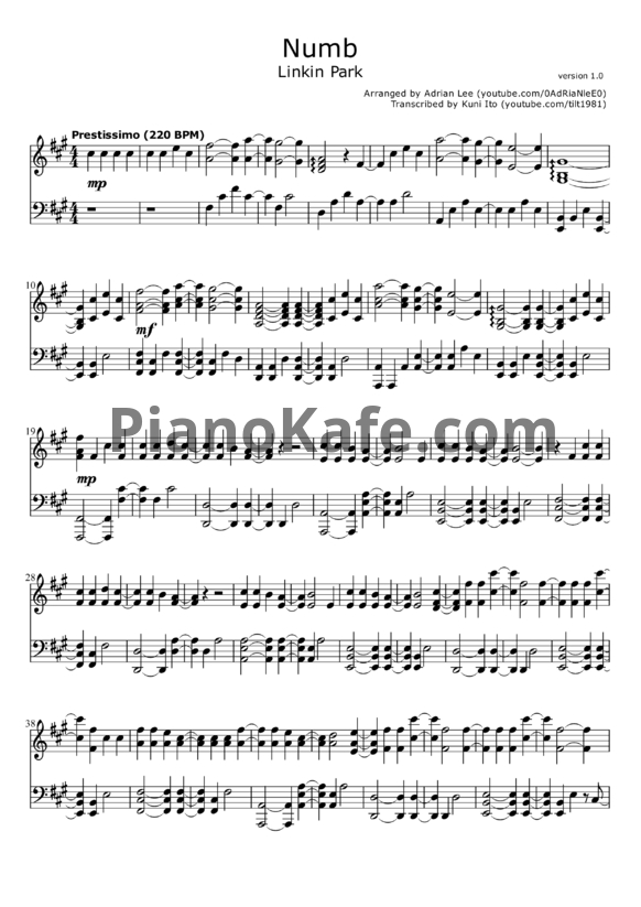 Ноты Linkin Park - Numb (Версия 2) - PianoKafe.com
