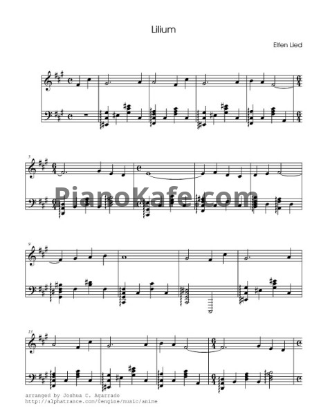 Ноты Elfen Lied - Lilium - PianoKafe.com