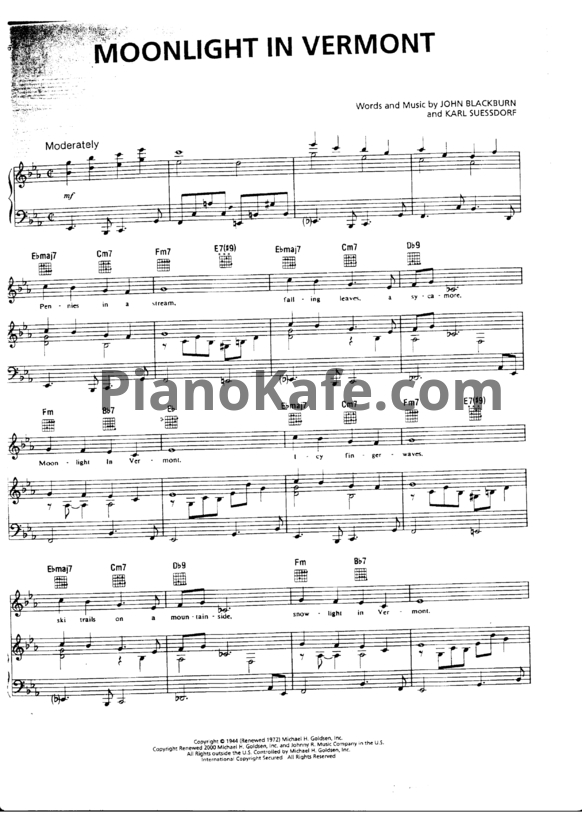 Ноты Frank Sinatra - Moonlight in Vermont (Версия 2) - PianoKafe.com