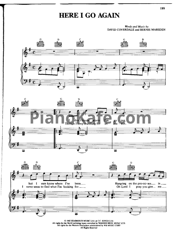 Ноты Whitesnake - Here I go again - PianoKafe.com