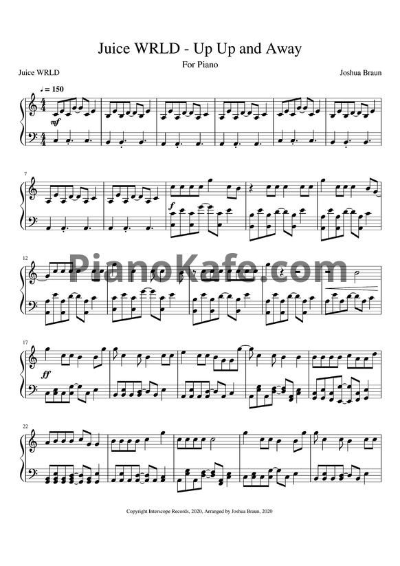 Ноты Juice WRLD - Up up and away - PianoKafe.com