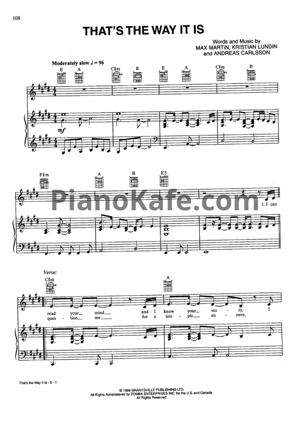 Ноты Celine Dion - That's the way it is - PianoKafe.com