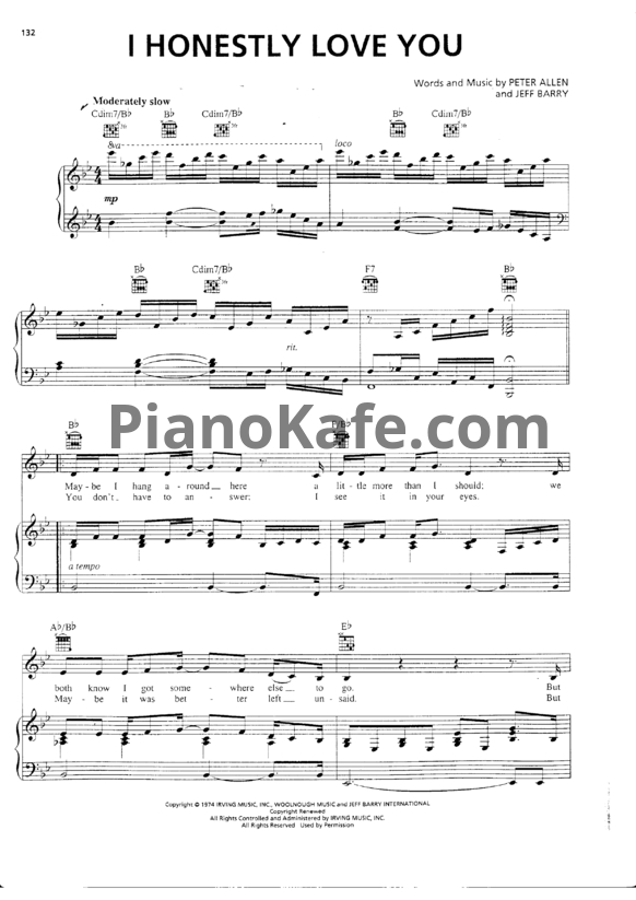 Ноты Olivia Newton-John - I honestly love you - PianoKafe.com