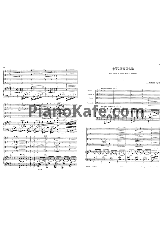 Ноты Антон Аренский - Фортепианный квинтет ре мажор (Op. 51) - PianoKafe.com