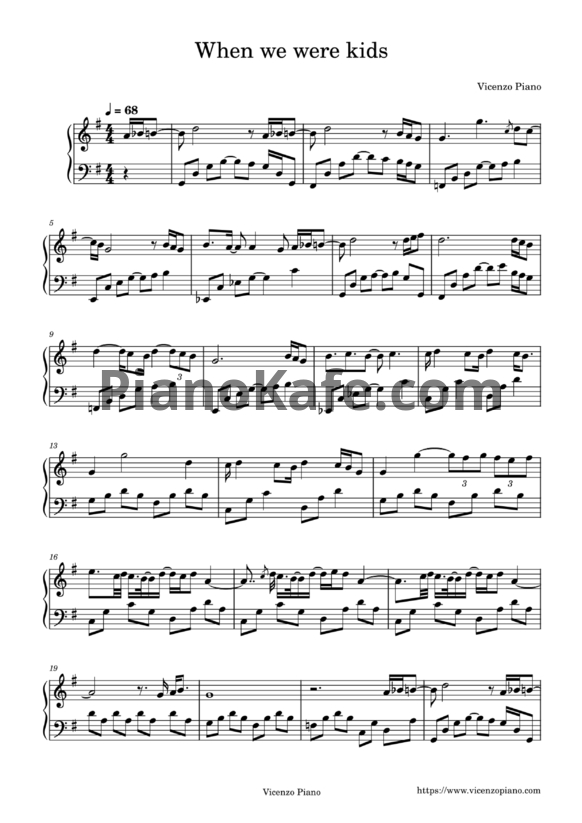 Ноты Vicenzo Piano - When we were kids - PianoKafe.com