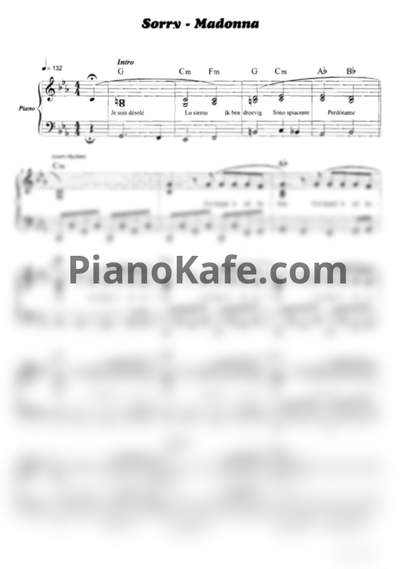 Ноты Madonna - Sorry (Piano cover) - PianoKafe.com