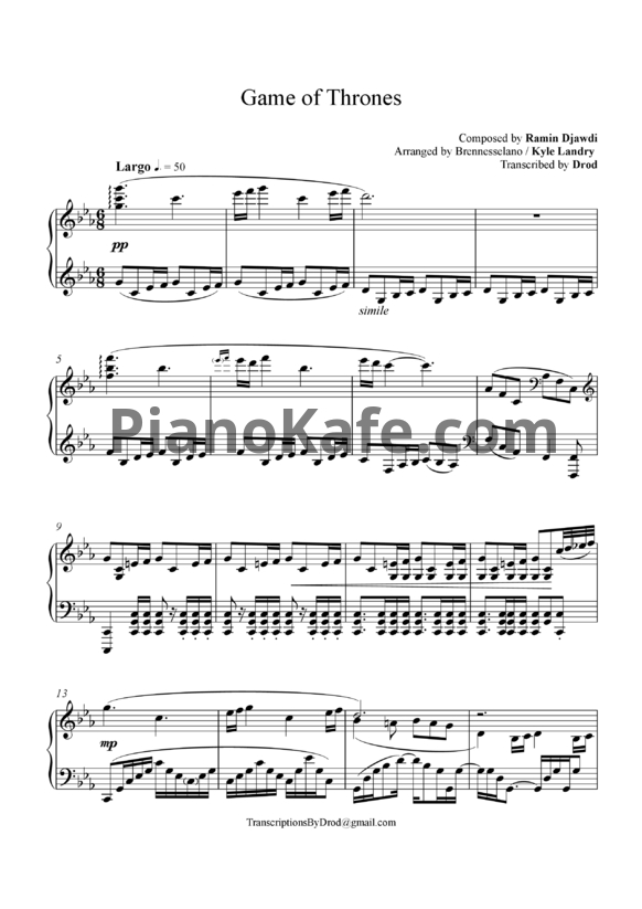Ноты Ramin Djawadi - Ice and Fire (Main theme) (Версия 4) - PianoKafe.com