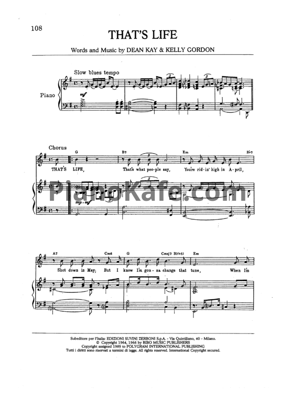 Ноты Frank Sinatra - That's life - PianoKafe.com