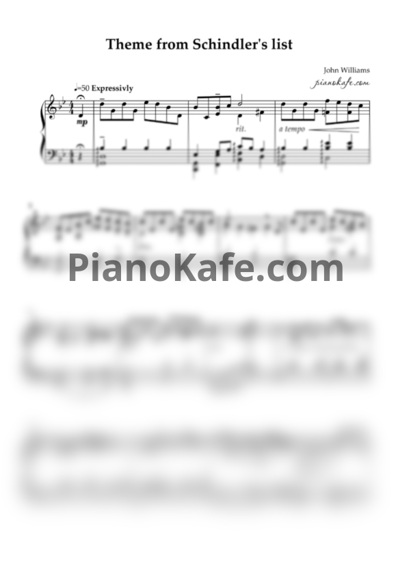 Ноты John Williams - Schindler's list theme - PianoKafe.com