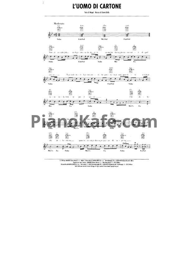 Ноты Adriano Celentano - L'uomo di cartone - PianoKafe.com