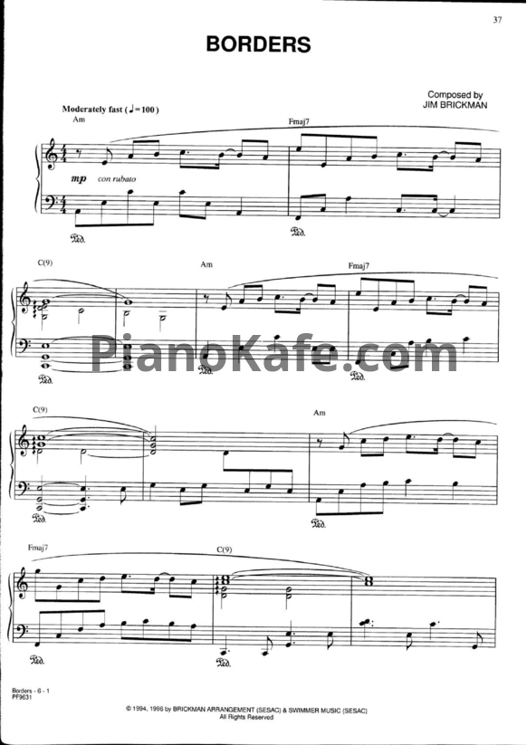 Ноты Jim Brickman - Borders - PianoKafe.com