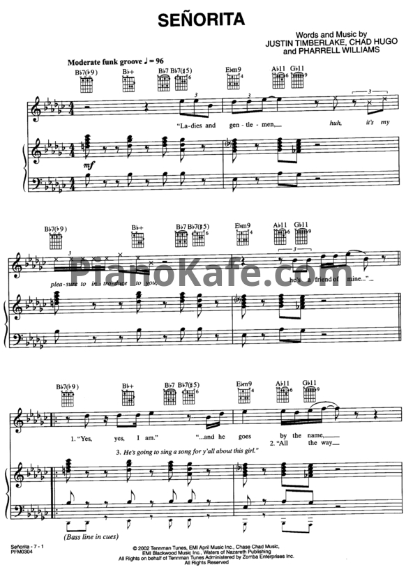 Ноты Justin Timberlake - Senorita - PianoKafe.com