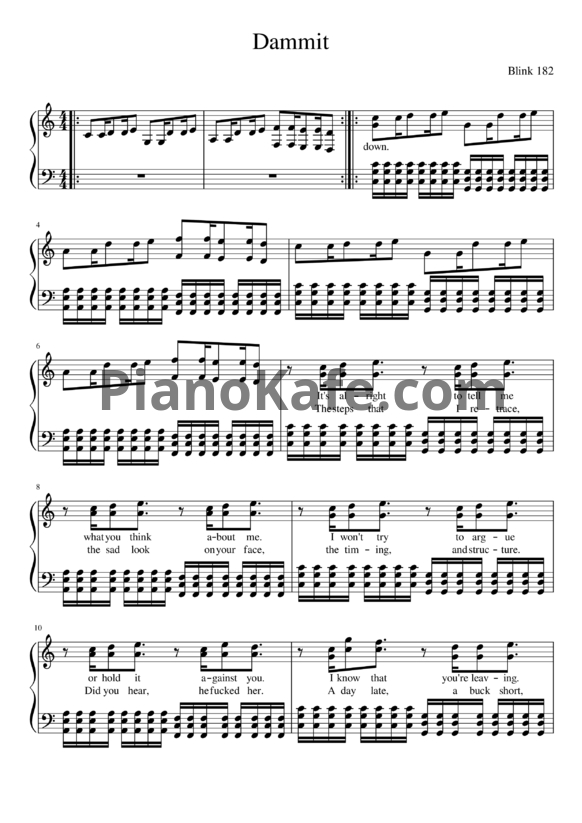 Ноты Blink-182 - Dammit (Версия 2) - PianoKafe.com