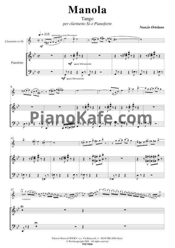 Ноты Nunzio Ortolano - Manola (Tango) - PianoKafe.com