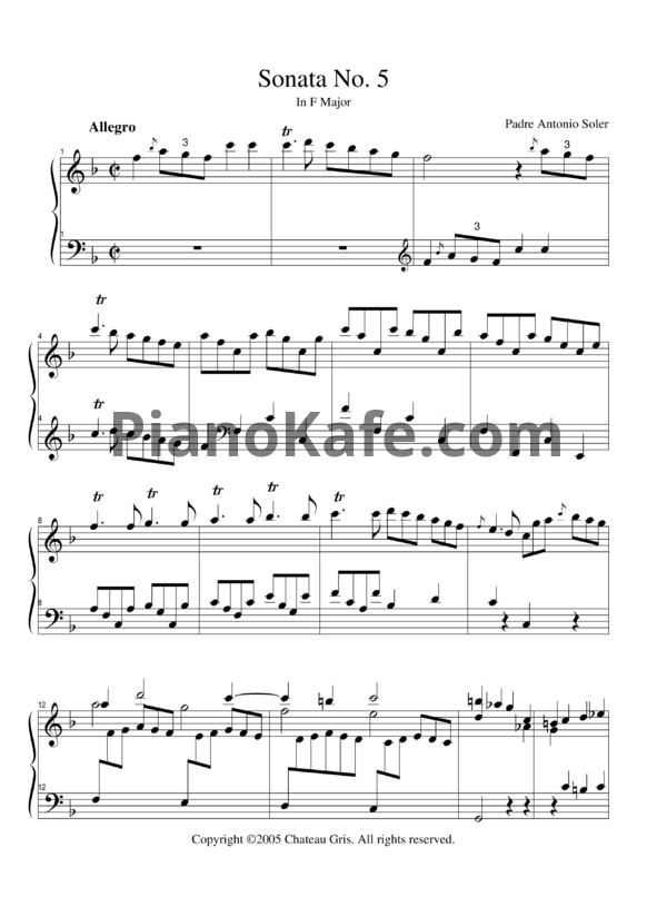 Ноты Antonio Soler - Sonata 5 in F major - PianoKafe.com