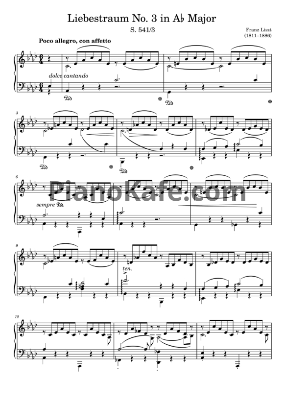 Ноты Ференц Лист - Liebestraum No. 3 ля-бемоль мажор - PianoKafe.com