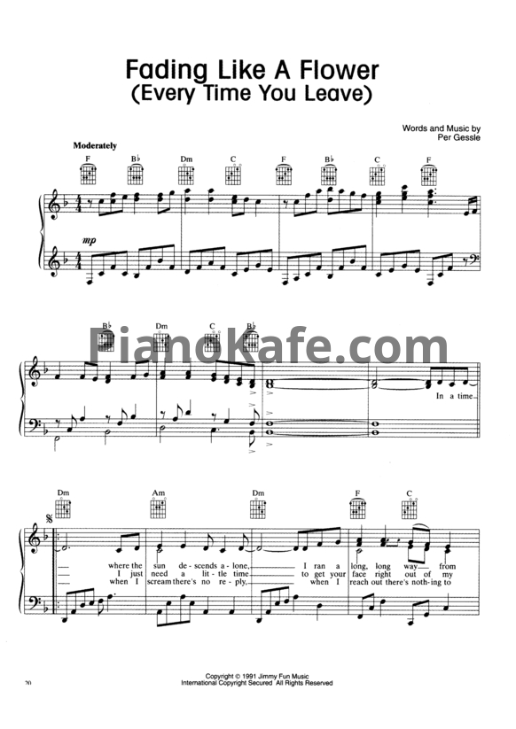Ноты Roxette - Fading like a flower (Every time you leave) - PianoKafe.com