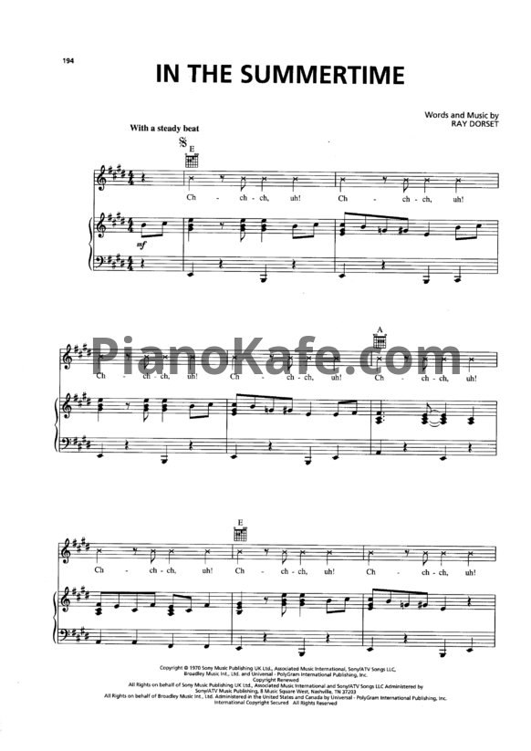 Ноты Mungo Jerry - In the summertime - PianoKafe.com
