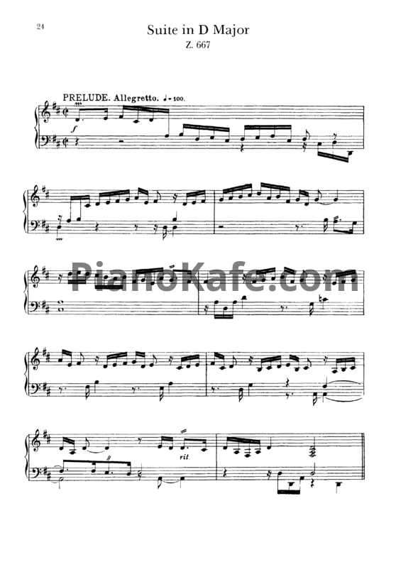Ноты Генри Пёрселл - Сюита для клавесина № 6 ре мажор (Z 667) - PianoKafe.com