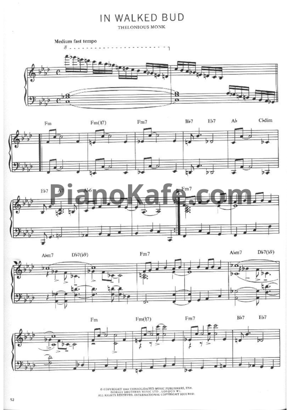 Ноты Thelonious Monk - In walked bud - PianoKafe.com