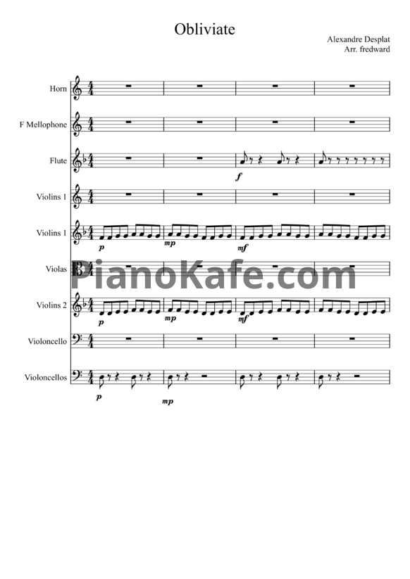 Ноты Alexandre Desplat - Obliviate - PianoKafe.com