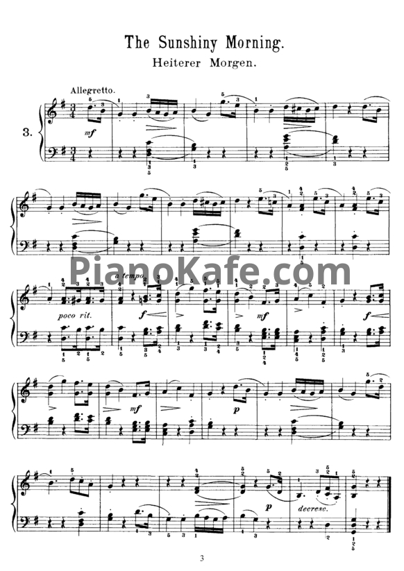 Ноты Корнелиус Гурлитт - The sunshiny morning (Op. 101, №3) - PianoKafe.com