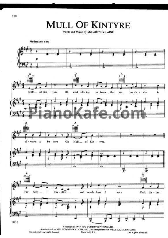 Ноты Paul McCartney - Mull of kintyre - PianoKafe.com