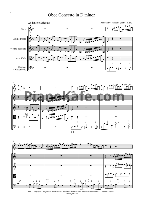 Ноты Alessandro Marcello - Oboe concerto in D minor (Партитура) - PianoKafe.com