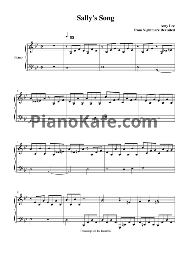Ноты Amy Lee - Sally's song - PianoKafe.com