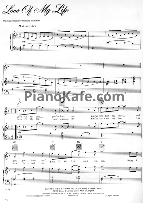 Ноты Queen - Love of my life (Версия 2) - PianoKafe.com