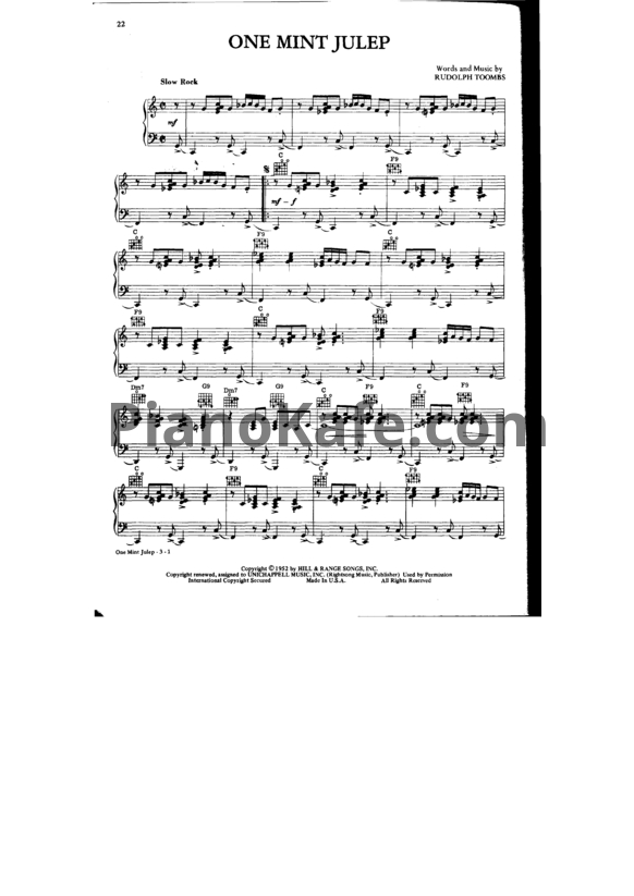 Ноты Ray Charles - One mint julep - PianoKafe.com