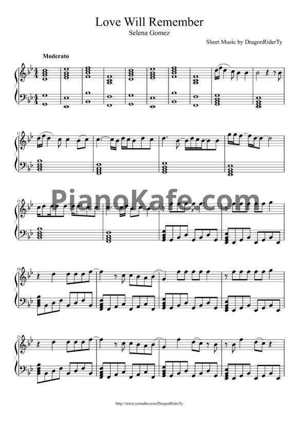 Ноты Selena Gomez - Love will remember - PianoKafe.com