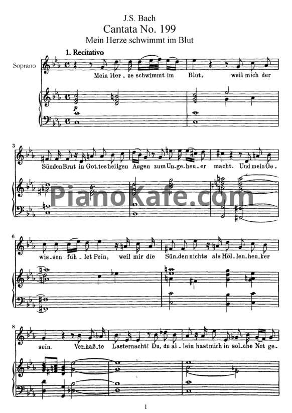 Ноты И. Бах - Кантата №199 "Mein herze schwimmt im blut" (BWV 199) - PianoKafe.com