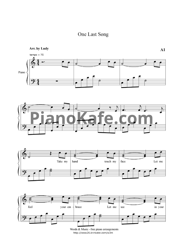 Ноты A1 - One last song - PianoKafe.com