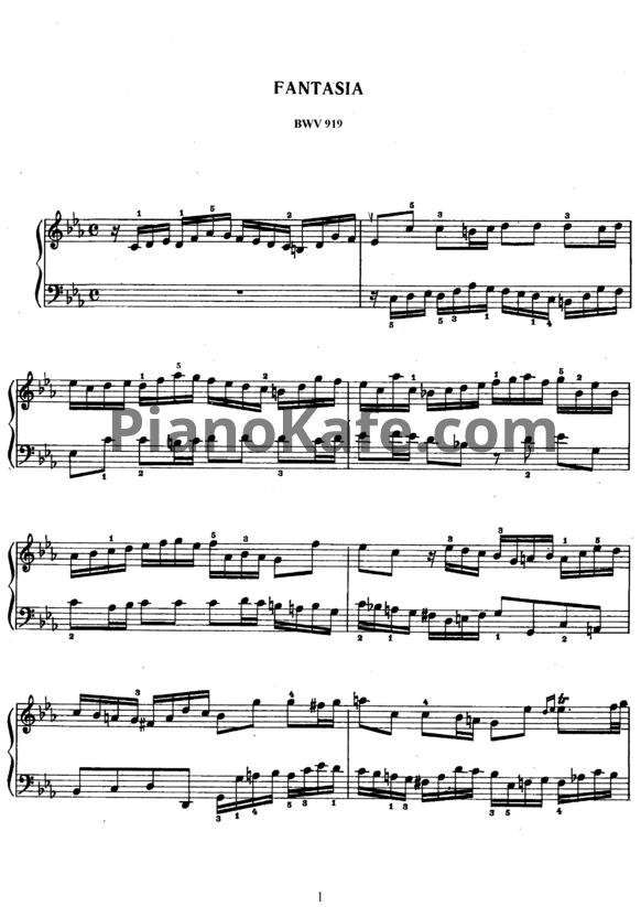 Ноты И. Бах - Фантазия до минор (BWV 919) - PianoKafe.com