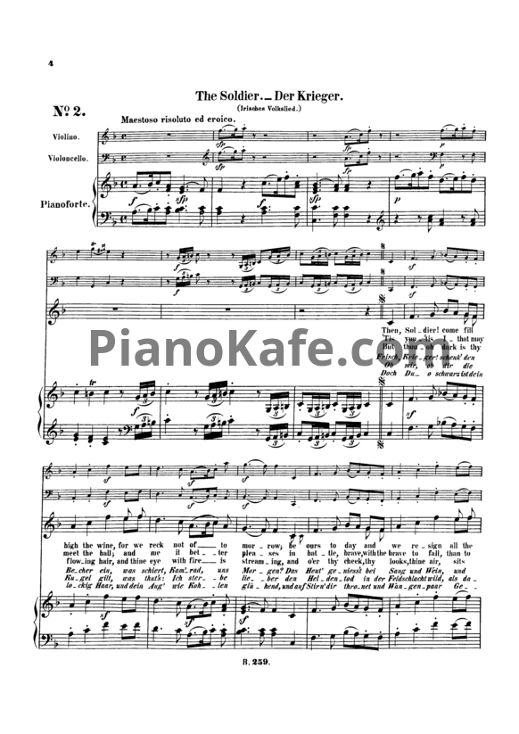 Ноты Л. В. Бетховен - "The soldier"  № 2 из сборника "12 песен разных народов" (WOO 157/ 2) - PianoKafe.com