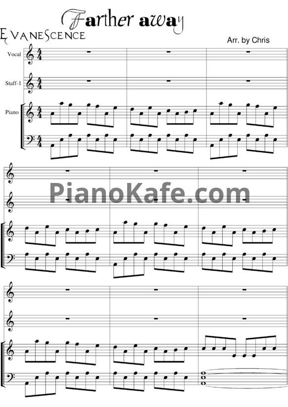 Ноты Evanescence - Farther away - PianoKafe.com