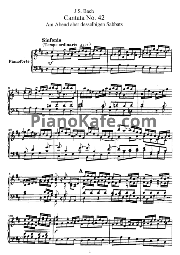 Ноты И. Бах - Кантата №42 "Am abend aber desslbigen sabbats" (BWV 42) - PianoKafe.com