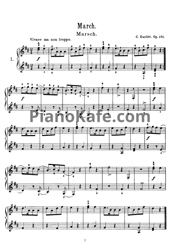 Ноты Корнелиус Гурлитт - Марш (Op. 101, №1) - PianoKafe.com