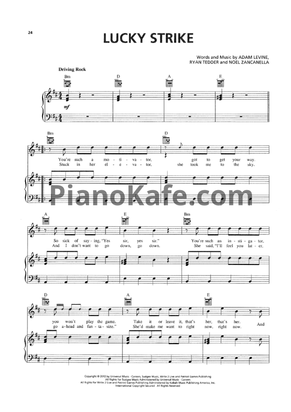 Ноты Maroon 5 - Lucky strike - PianoKafe.com