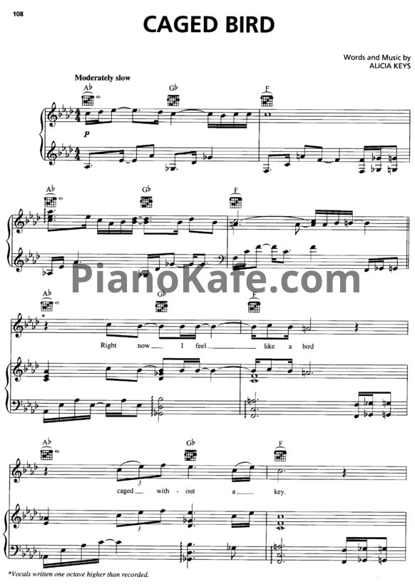 Ноты Alicia Keys - Caged bird - PianoKafe.com
