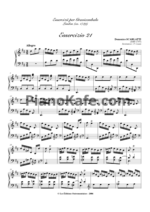 Ноты Д. Скарлатти - Соната K21 - PianoKafe.com